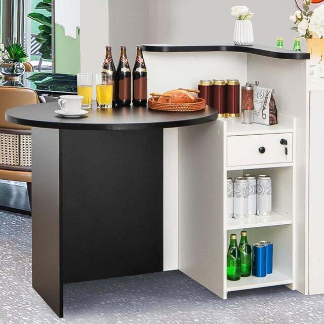 Costway Single Drawer 2 Shelf Reception Desk Black and White - Size: 120 x 70 x 100cm - Wilko