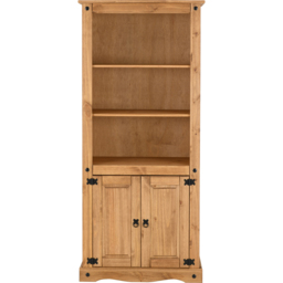 Seconique Corona 2 Door 3 Shelf Distressed Waxed Pine Bookcase - Brown - Wilko - thumbnail 4