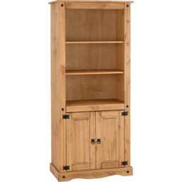 Seconique Corona 2 Door 3 Shelf Distressed Waxed Pine Bookcase - Brown - Wilko - thumbnail 3
