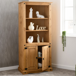 Seconique Corona 2 Door 3 Shelf Distressed Waxed Pine Bookcase - Brown - Wilko