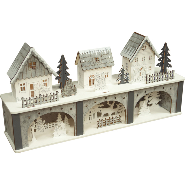 St Helens LED Light White and Grey Wooden Christmas Scenery - Size: 220 x 440 x 110cm - Wilko - image 1