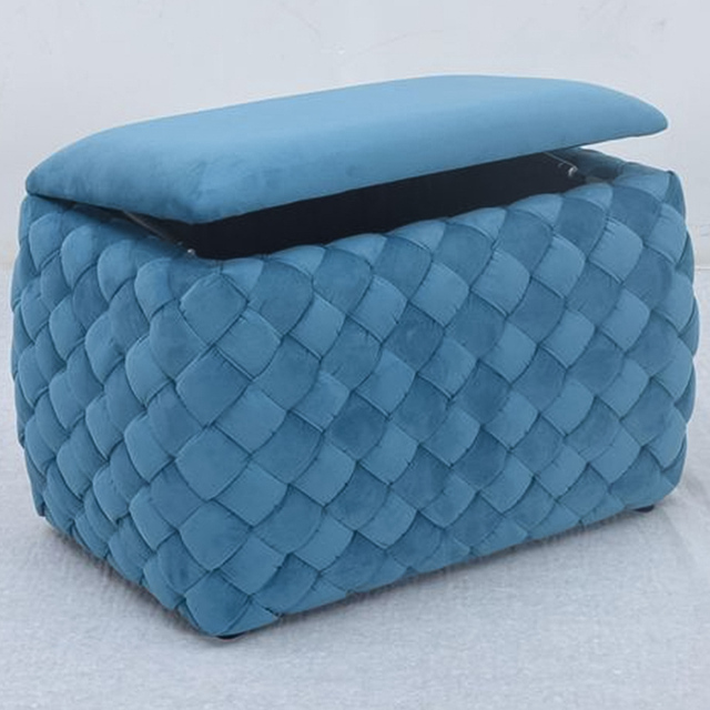 Artemis Home Plumeo Blue Velvet Storage Ottoman - Size: 45 x 65 x 43cm - Wilko - image 1