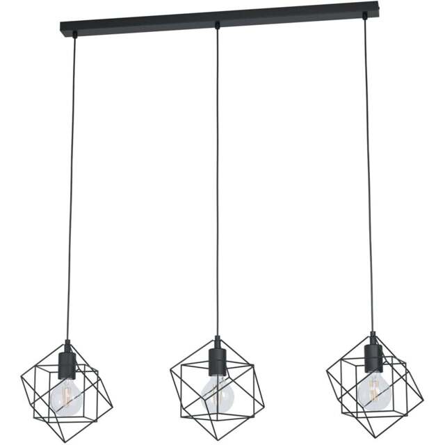 EGLO Straiton 3 Light Black Steel Geometric Pendant Lampshade - Size: 110 x 24 x 90.5cm - Wilko