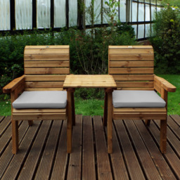 Charles Taylor 2 Seater Straight Companion Seat with Grey Cushions - Wilko