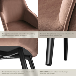tectake Marilyn Brown and Black Velvet Look Padded Dining Chair - Size: 82 x 58 x 62cm - Wilko - thumbnail 6