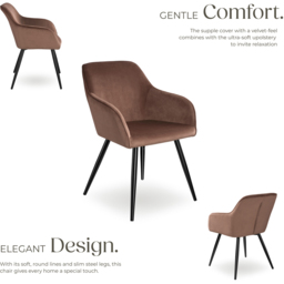 tectake Marilyn Brown and Black Velvet Look Padded Dining Chair - Size: 82 x 58 x 62cm - Wilko - thumbnail 4