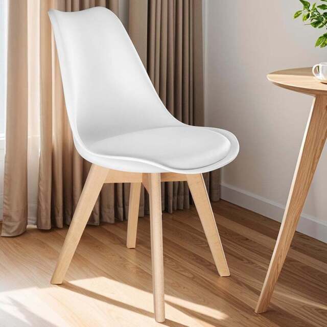 tectake Frederikke Set of 6 White Ergonomic Dining Chair with Padded Seat and Wooden Legs - Wilko - image 1