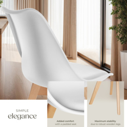 tectake Frederikke Set of 6 White Ergonomic Dining Chair with Padded Seat and Wooden Legs - Wilko - thumbnail 5