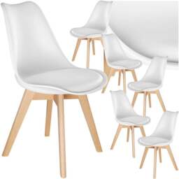 tectake Frederikke Set of 6 White Ergonomic Dining Chair with Padded Seat and Wooden Legs - Wilko - thumbnail 3