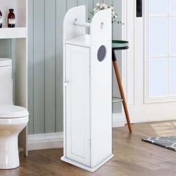 H&O Direct White Wooden Toilet Roll Holder Cabinet - Size: 78 x 20 x 18cm - Wilko - thumbnail 3