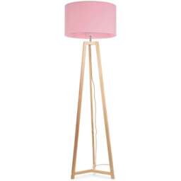 ValueLights Lottie Blush Pink Fabric Drum Shade Natural Wood Tripod LED Floor Lamp - Size: 148 x 45 x 45cm - Cream - Wilko