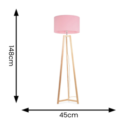 ValueLights Lottie Blush Pink Fabric Drum Shade Natural Wood Tripod LED Floor Lamp - Size: 148 x 45 x 45cm - Cream - Wilko - thumbnail 5