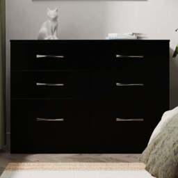 Crowndale Avon 6 Drawer Matt Black Wide Chest of Drawers Ready Assembled - Black Matt - Wilko - thumbnail 1