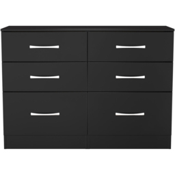 Crowndale Avon 6 Drawer Matt Black Wide Chest of Drawers Ready Assembled - Black Matt - Wilko - thumbnail 3