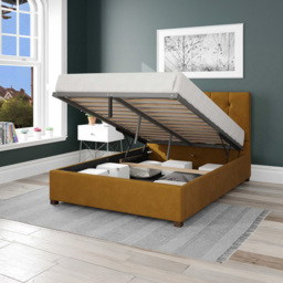 Aspire Hepburn Double Ochre Plush Velvet Ottoman Bed - Orange - Aspire Beds - Wilko - thumbnail 3