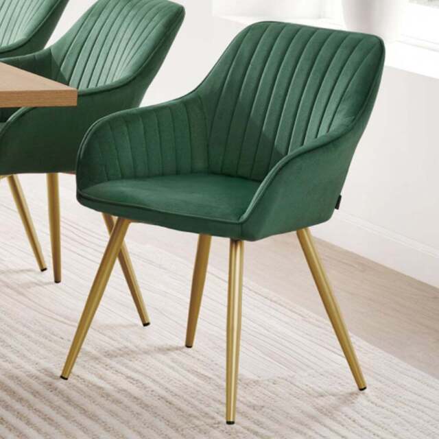 tectake Marilyn Set of 2 Dark Green and Gold Quilted Velvet Dining Chair - Wilko - image 1
