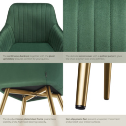 tectake Marilyn Set of 2 Dark Green and Gold Quilted Velvet Dining Chair - Wilko - thumbnail 6