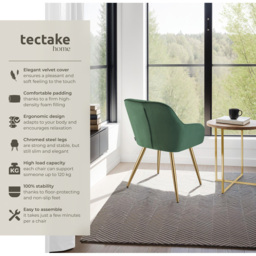 tectake Marilyn Set of 2 Dark Green and Gold Quilted Velvet Dining Chair - Wilko - thumbnail 7