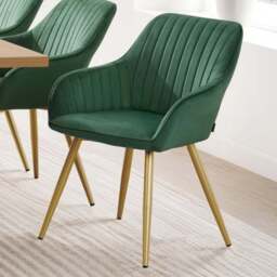 tectake Marilyn Set of 2 Dark Green and Gold Quilted Velvet Dining Chair - Wilko