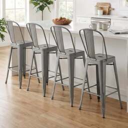 FWStyle Silver Gloss Metal Bar Chair 4 Pack - Size: Set of 4 - Wilko - thumbnail 1