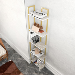 Decorotika Alice 5 Shelf Gold and White Marble Effect Corner Bookshelf - Size: 180 x 45.2 x 21.6cm - Multi - Wilko - thumbnail 6