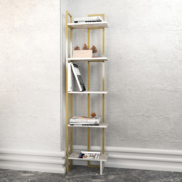 Decorotika Alice 5 Shelf Gold and White Marble Effect Corner Bookshelf - Size: 180 x 45.2 x 21.6cm - Multi - Wilko - thumbnail 5