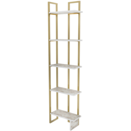 Decorotika Alice 5 Shelf Gold and White Marble Effect Corner Bookshelf - Size: 180 x 45.2 x 21.6cm - Multi - Wilko - thumbnail 4