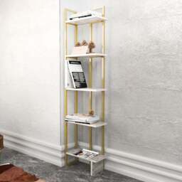 Decorotika Alice 5 Shelf Gold and White Marble Effect Corner Bookshelf - Size: 180 x 45.2 x 21.6cm - Multi - Wilko - thumbnail 1