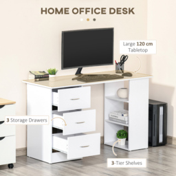 Portland 3 Drawer 3 Shelf Computer Desk White - Size: 120 x 49 x 72cm - Wilko - thumbnail 6