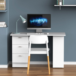 Portland 3 Drawer 3 Shelf Computer Desk White - Size: 120 x 49 x 72cm - Wilko - thumbnail 4