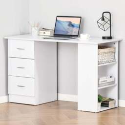 Portland 3 Drawer 3 Shelf Computer Desk White - Size: 120 x 49 x 72cm - Wilko
