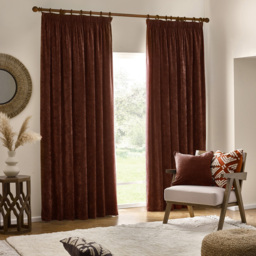 Yard Heavy Nutmeg Chenille Velvet Pencil Pleat Curtains 117 x 183cm - Size: W 117 x D 183cm - Red - Wilko - thumbnail 6