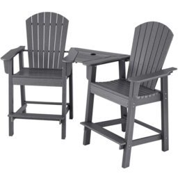 Costway Adirondack Grey Bar Stool Set of 2 with Connecting Tray - Size: 2 Seater - Wilko - thumbnail 3