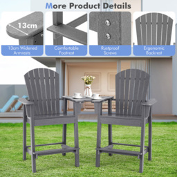 Costway Adirondack Grey Bar Stool Set of 2 with Connecting Tray - Size: 2 Seater - Wilko - thumbnail 5