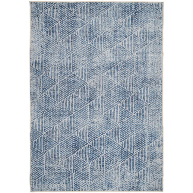 Kukoon Geometric Distressed Denim Blue Washable Rug 160 x 230cm - Wilko - image 1