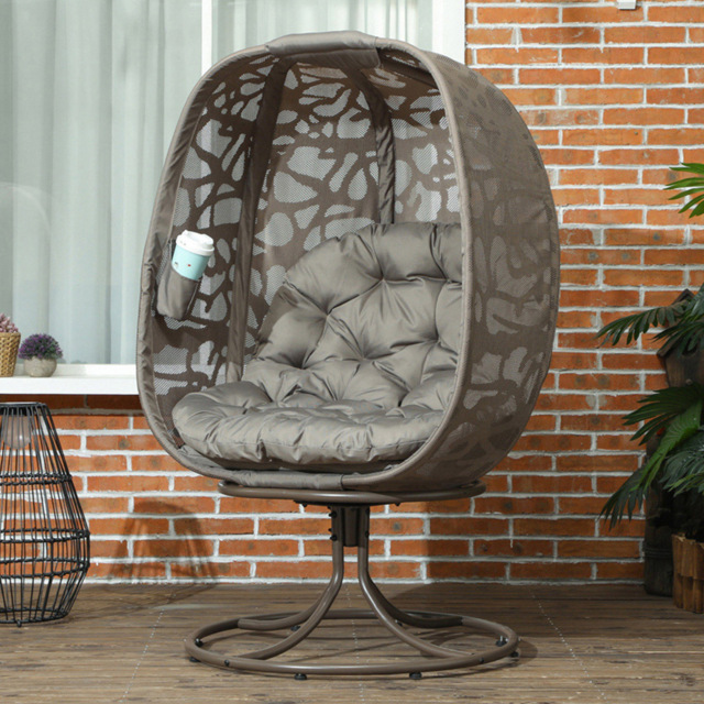 Outsunny Sand Foldable Swivel Egg Chair with Cushions - Size: 145 x 92 x 89cm - Brown - Wilko - image 1