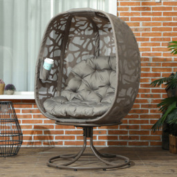 Outsunny Sand Foldable Swivel Egg Chair with Cushions - Size: 145 x 92 x 89cm - Brown - Wilko