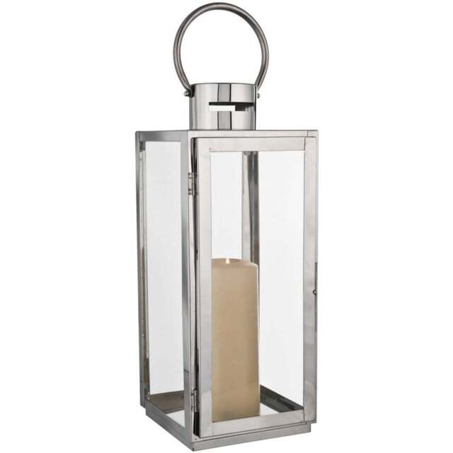 Silver Stainless Steel and Glass Lantern - Size: 16 x 35 x 17cm - Wilko - image 1