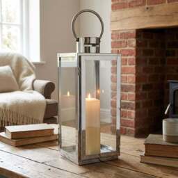 Silver Stainless Steel and Glass Lantern - Size: 16 x 35 x 17cm - Wilko - thumbnail 7