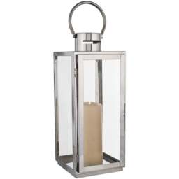 Silver Stainless Steel and Glass Lantern - Size: 16 x 35 x 17cm - Wilko - thumbnail 1