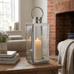 Silver Stainless Steel and Glass Lantern - Size: 16 x 35 x 17cm - Wilko - thumbnail 6
