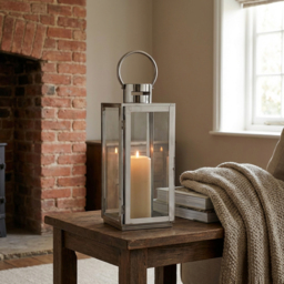 Silver Stainless Steel and Glass Lantern - Size: 16 x 35 x 17cm - Wilko - thumbnail 5