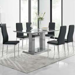 Furniturebox Molini Modern Valera 6 Seater Dining Set Grey Gloss Black and Chrome - Wilko - thumbnail 1