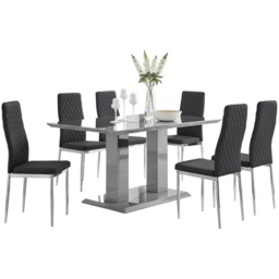 Furniturebox Molini Modern Valera 6 Seater Dining Set Grey Gloss Black and Chrome - Wilko - thumbnail 3