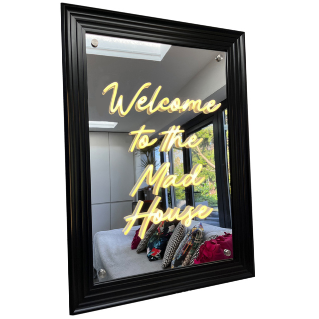 Splashbax Welcome to the Mad House Mirror Black Premium Gallery Frame LED Neon Wall Art - Size: 105 x 75 x 7cm - Multi - Wilko - image 1