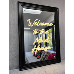 Splashbax Welcome to the Mad House Mirror Black Premium Gallery Frame LED Neon Wall Art - Size: 105 x 75 x 7cm - Multi - Wilko - thumbnail 3
