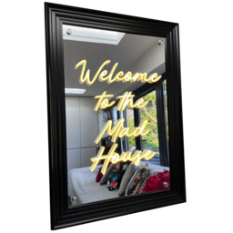 Splashbax Welcome to the Mad House Mirror Black Premium Gallery Frame LED Neon Wall Art - Size: 105 x 75 x 7cm - Multi - Wilko