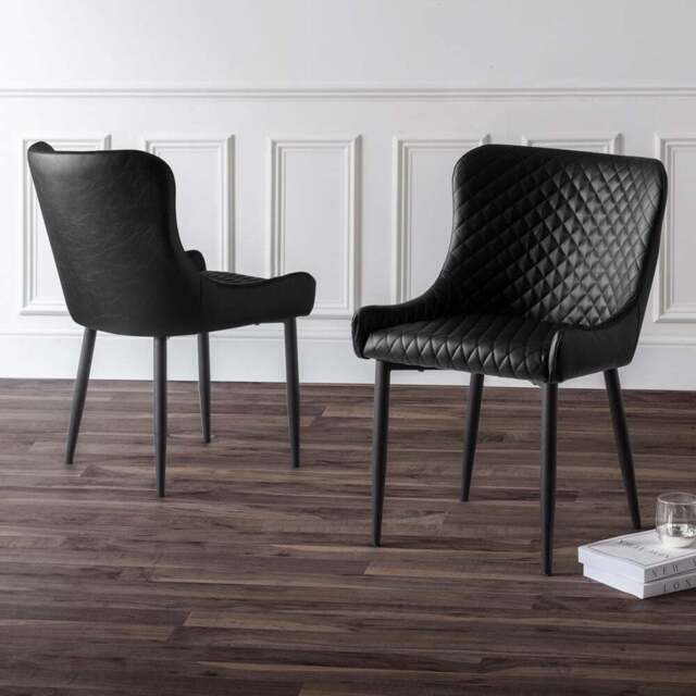 Julian Bowen Luxe Set of 2 Black Faux Leather Dining Chair - Wilko - image 1
