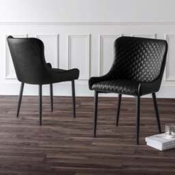Julian Bowen Luxe Set of 2 Black Faux Leather Dining Chair - Wilko - thumbnail 1