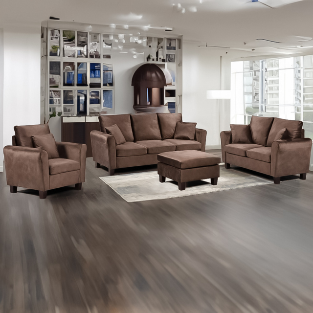 Brooklyn 6 Seater Brown Brushed Velvet Sofa Set - Wilko - image 1